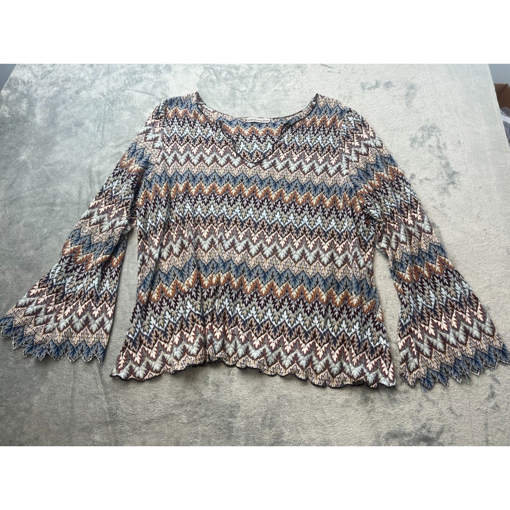 Avenue of the Stars Western Chevron Aztec Bell Sleeve Knit Tunic Top XL Multi
